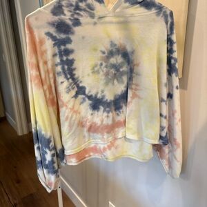 Tie-Dye Hoodie with Blue, Yellow, and Pink Swirls